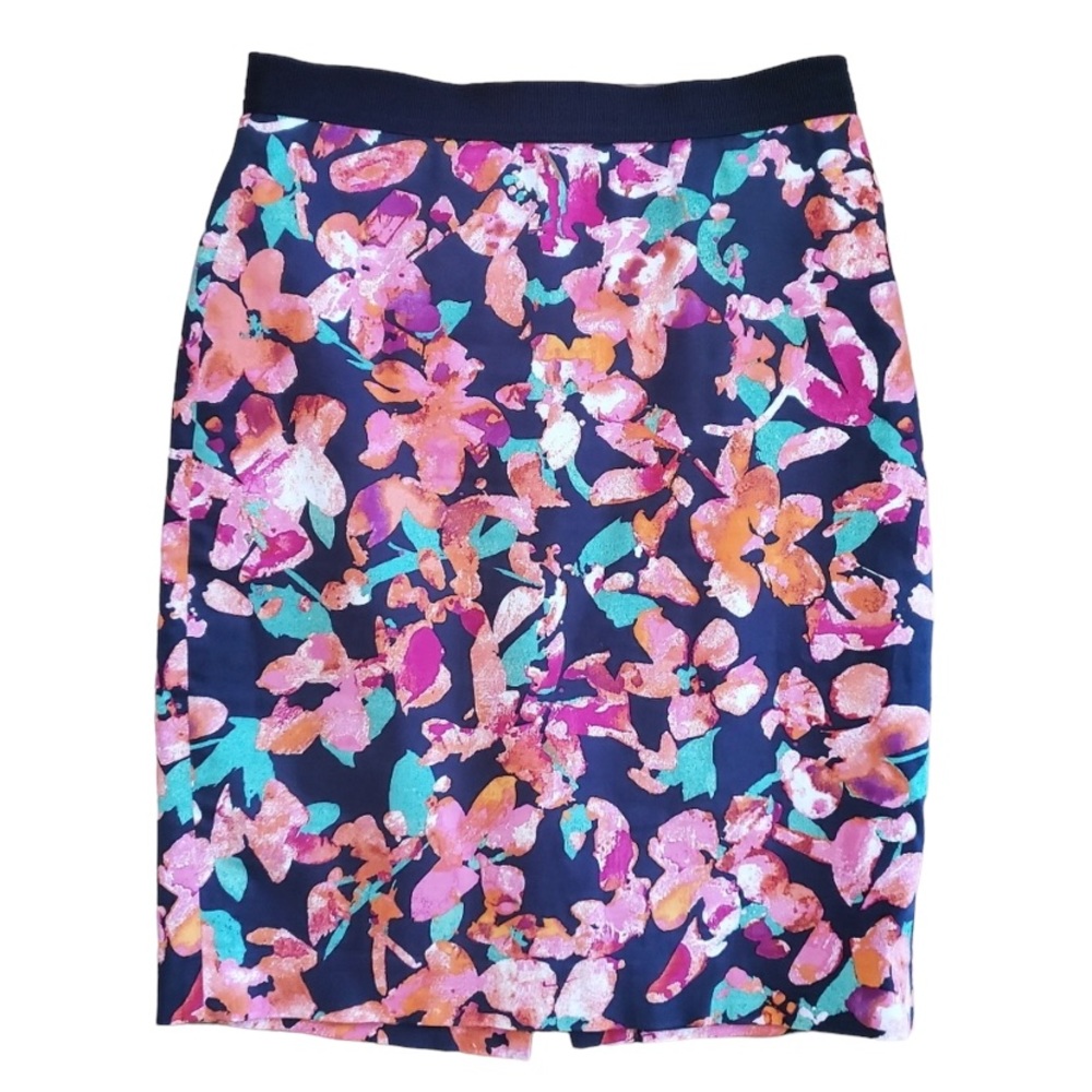 Ann Taylor Multi-Color Floral Pencil Skirt Office Siren Elastic Waist  Size 4